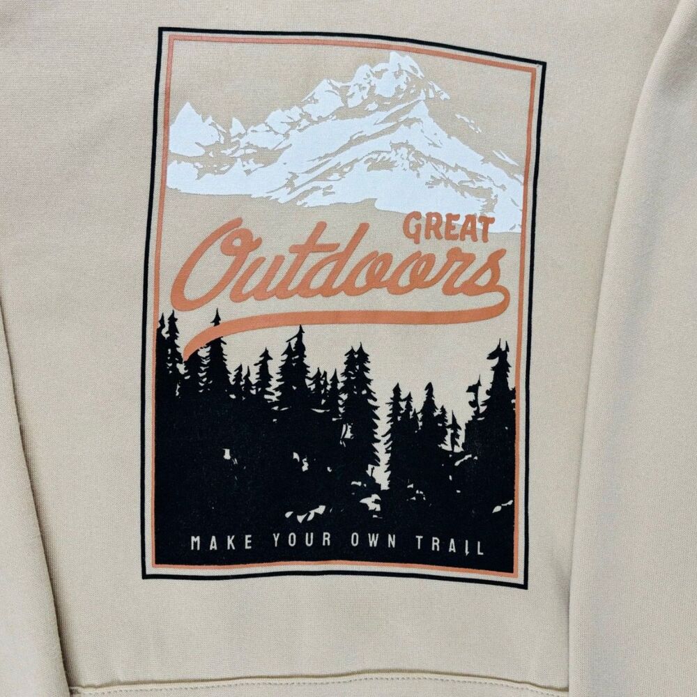 Tallwoods Men's Great Outdoors Graphic Hoodie Tan Pullover Sweatshirt Size M NWT - Picture 2 of 9